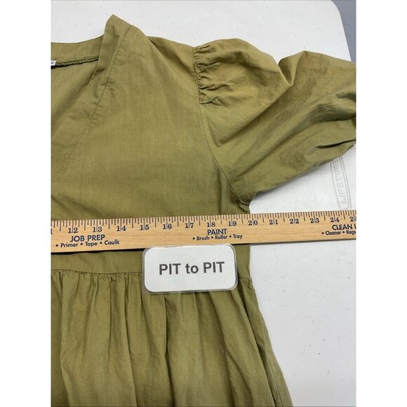 Caryn Lawn Dress Womens One Size Green Pockets Tiered Midi puff sleeve - Picture 11 of 13